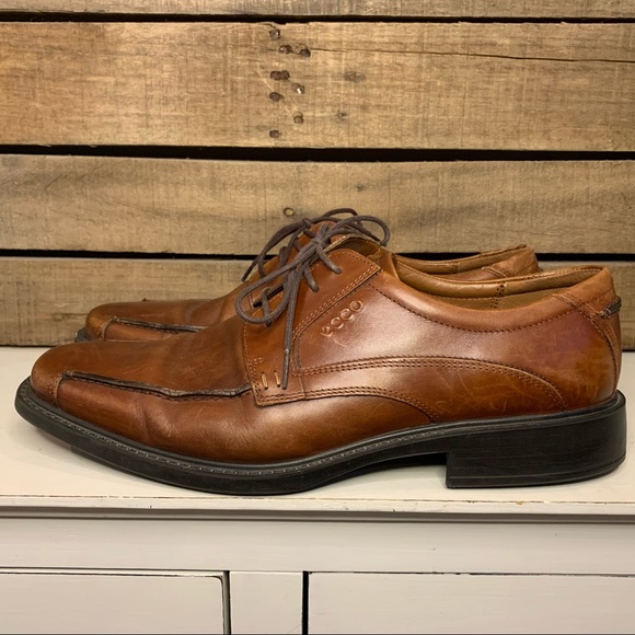 ECCO Cognac Oxford Men's Dress Shoe Square Toe Size 44 - Picture 7 of 13